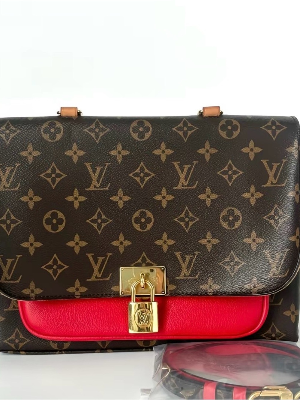 Louis Vuitton Brown Monogram with Red Accent Shoulder Bag